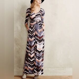 Anthropologie Maeve Novela
Chevron 3/4 Sleeve Maxi Dress